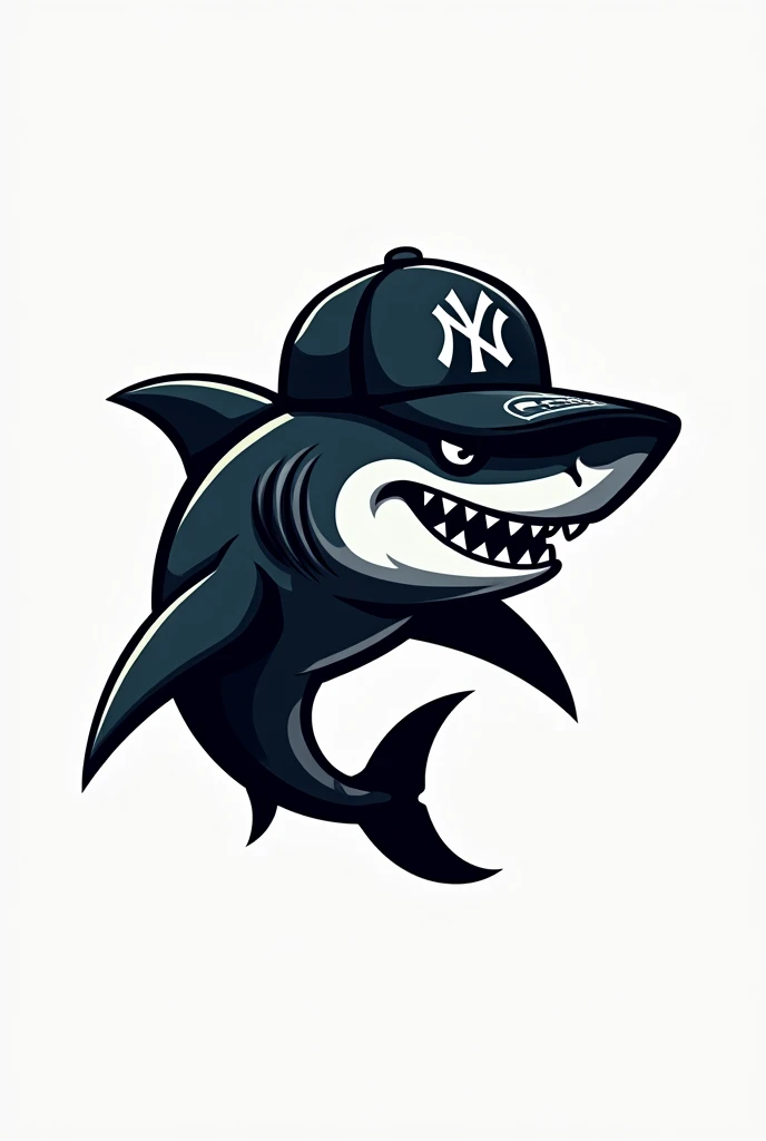 Create a logo of a black shark with a new era cap