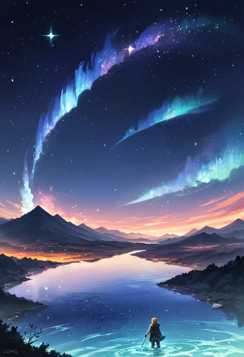 rating_safe, score_9, score_8_up, score_7_up, score_6_up, score_5_up, score_4_up, hires, source_furry, gorgeous, Landscape, Noite, flor, Jardim, Starry sky, constellations, atordoante, vista, water, quente, aconchegante, peaceful, Meteoro, cosmico, Magic, magia, particuls, Justo,