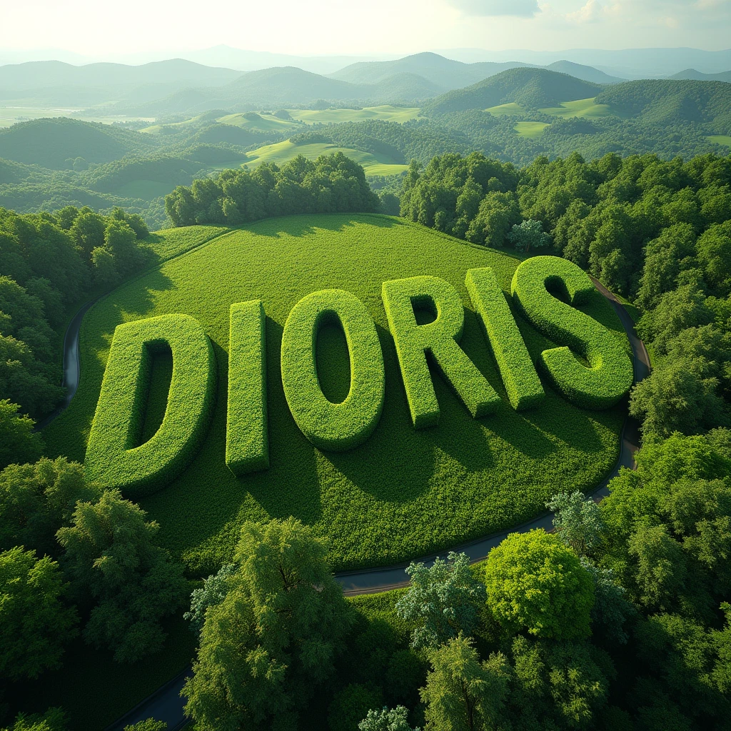 In the distance a great vegetation forms these letters DIORIS aerial view