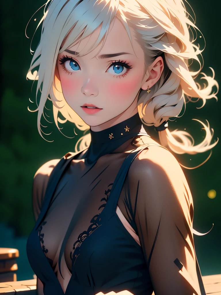 (highest quality, Tabletop:1.2, 超A high resolution, Realistic:1.5), RAW Photos, One Girl, White off-the-shoulder dress, In the Dark, Deep Shadow, Low Light, Cool Tones, Captivating Gaze, Long Hair, Foggy atmosphere, Mysterious atmosphere, Subtle highlights, Dramatic contrast, Graceful pose, Intense emotions, Heavenly beauty, enchanting darkness, Captivating Expressions