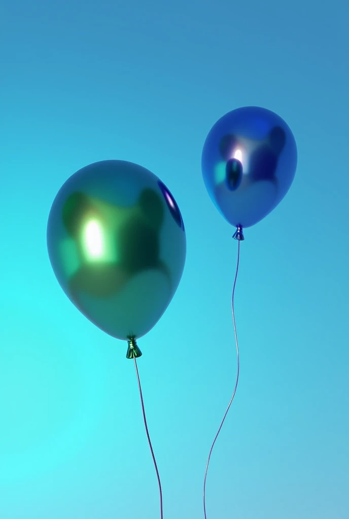 Green and blue metallic balloons, comor blue gradient background