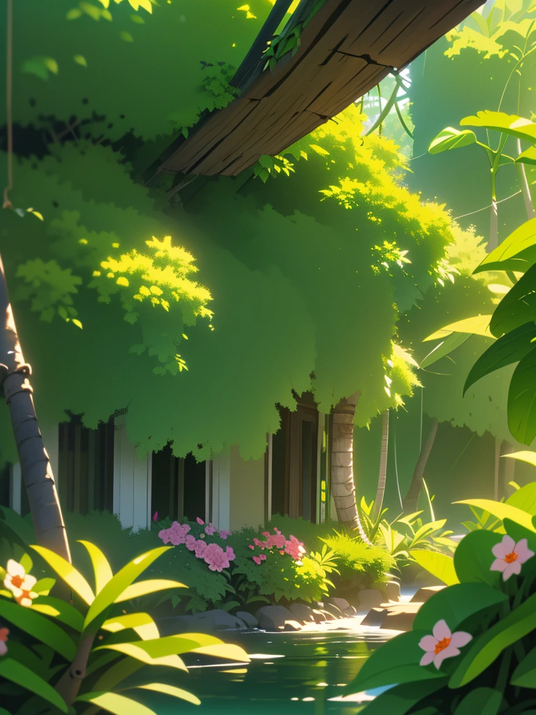 (A jungle filled with blooming Cattleya flowers,full bloom, nature, Habitat:1.4 ),Jungle Waterside,open air, Ray Tracing,Bright sunlight,rich vegetation,((Artwork, Highest quality, High resolution)),