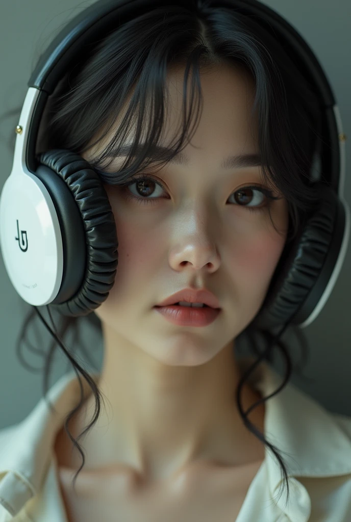 A girl half face photo with headphones