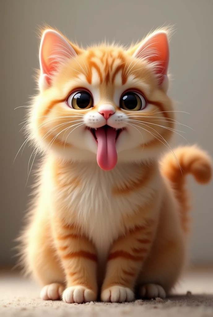 A furry cat with his long smooth tongue out