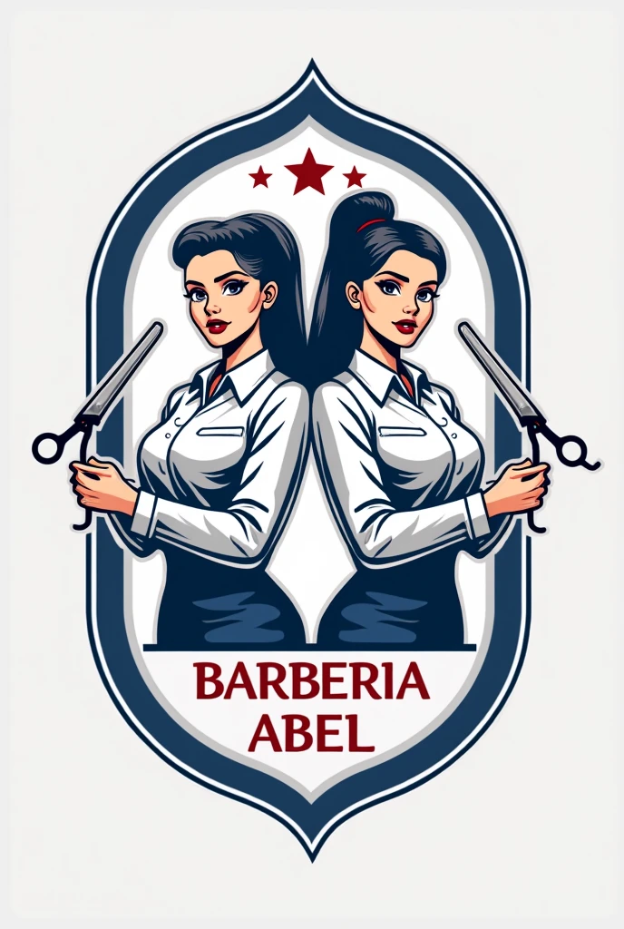 Crea un logo que diga bARbERIA AbEL y juega con las iniciales (b,A) that contains blue and red colors that looks modern and that contains barbershop sisters (razor or scissors)