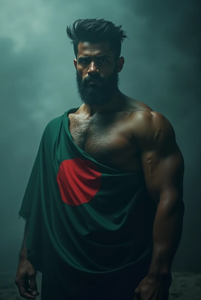 Sigma male, bangladeshi with flag, back, cool color,