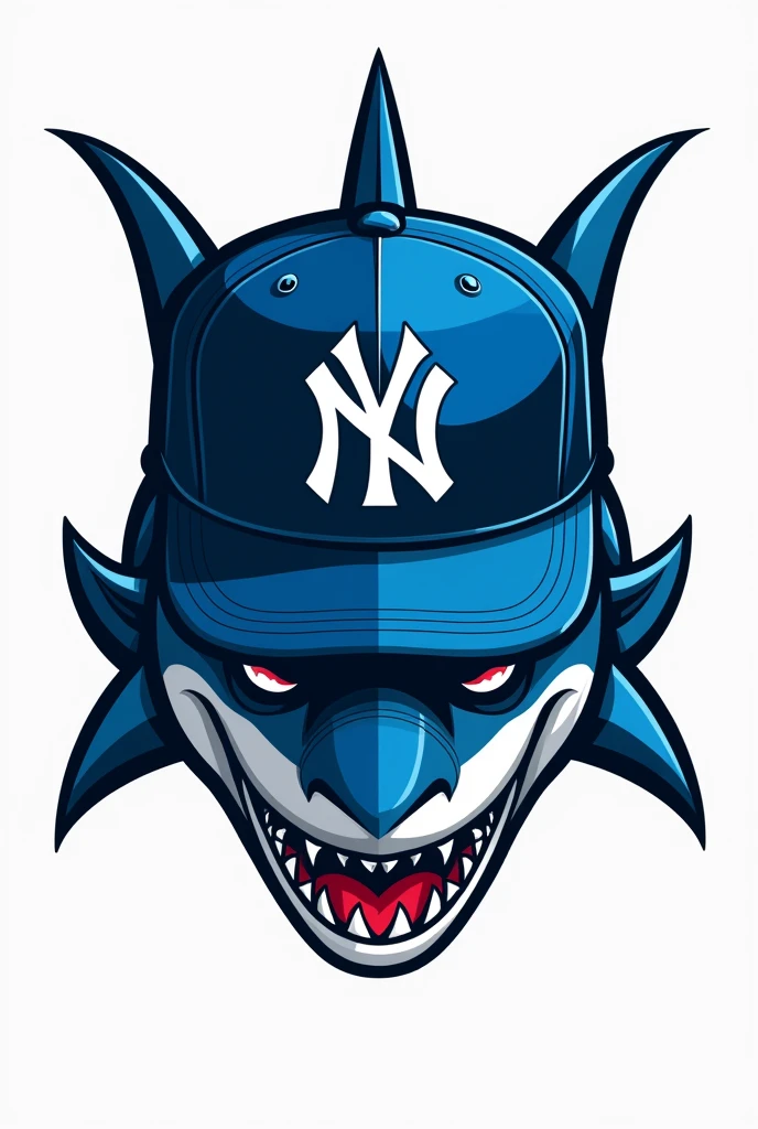 Create a logo of a shark with a blue New Era cap