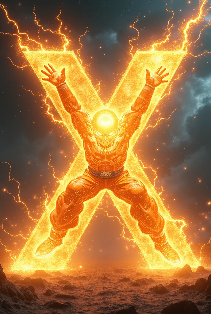 The letter "X" with aura of a supersaiyan