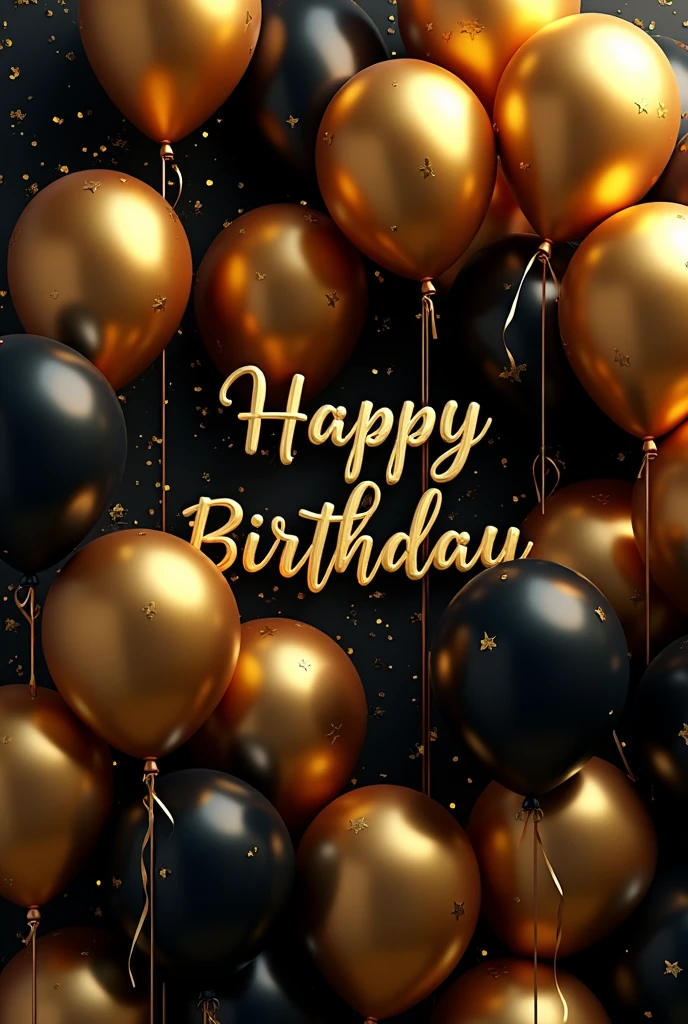 Birthday background with black and gold color balloons and Uwem Akpawai wishes you a blissful and joyful birthday inscription 