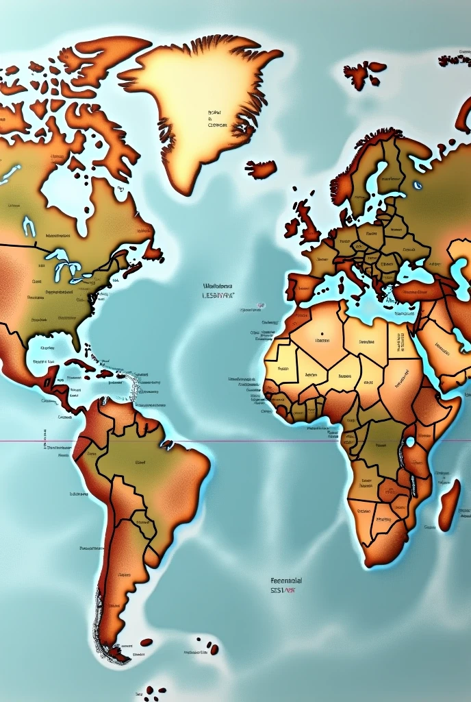 World map tgat has countries labeled and tectonic plates shoen
