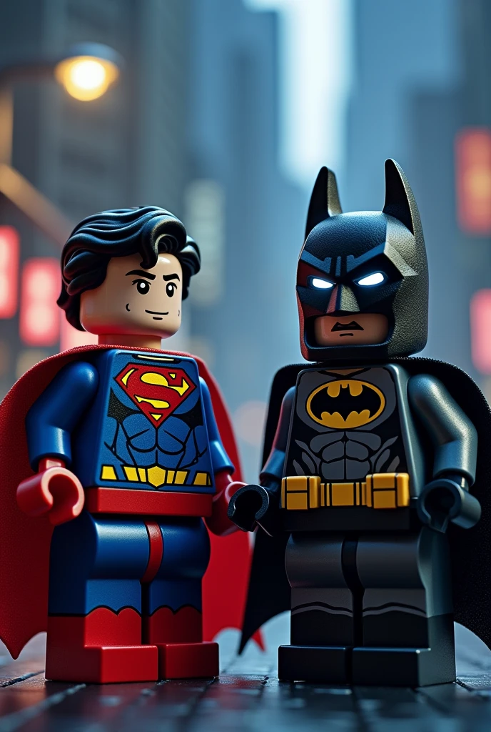Superman and Batman in lego art, night