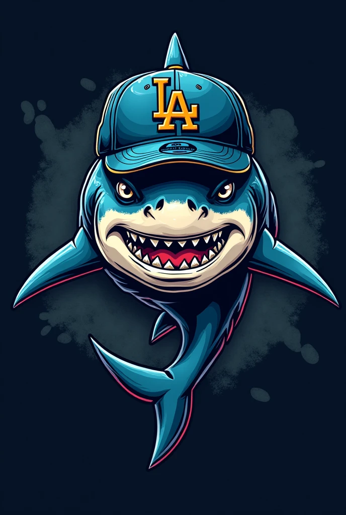 Create a logo of a scary shark with a New Era cap
