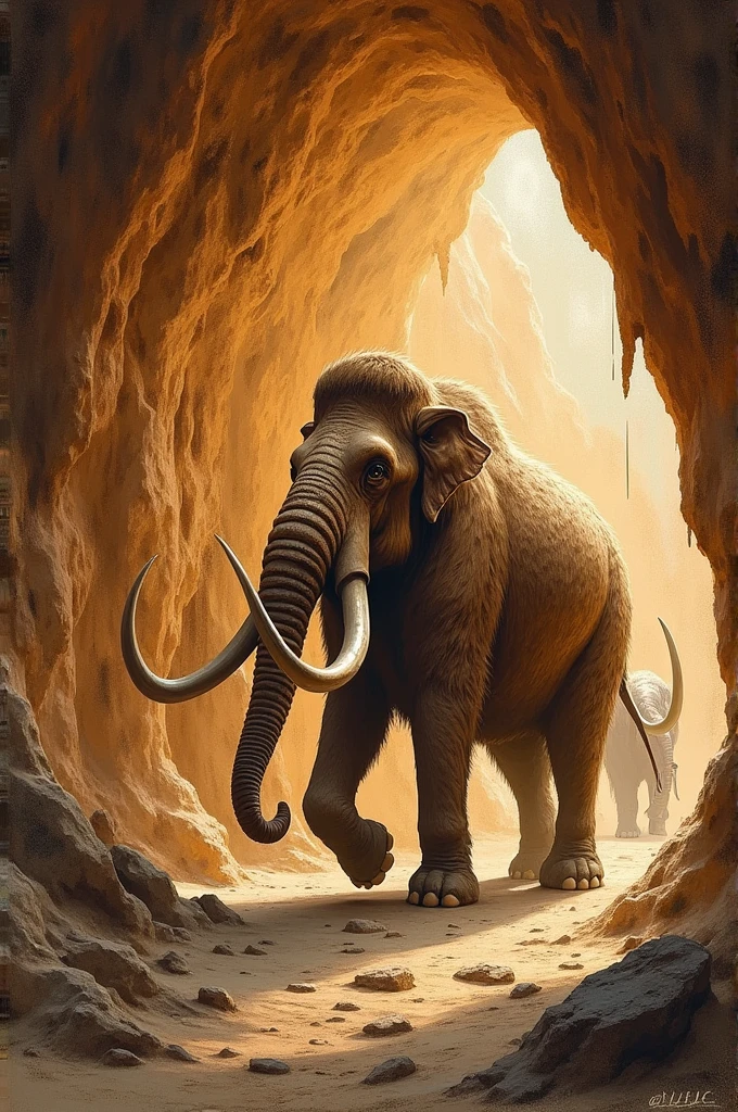 Cave paintings with mammoths