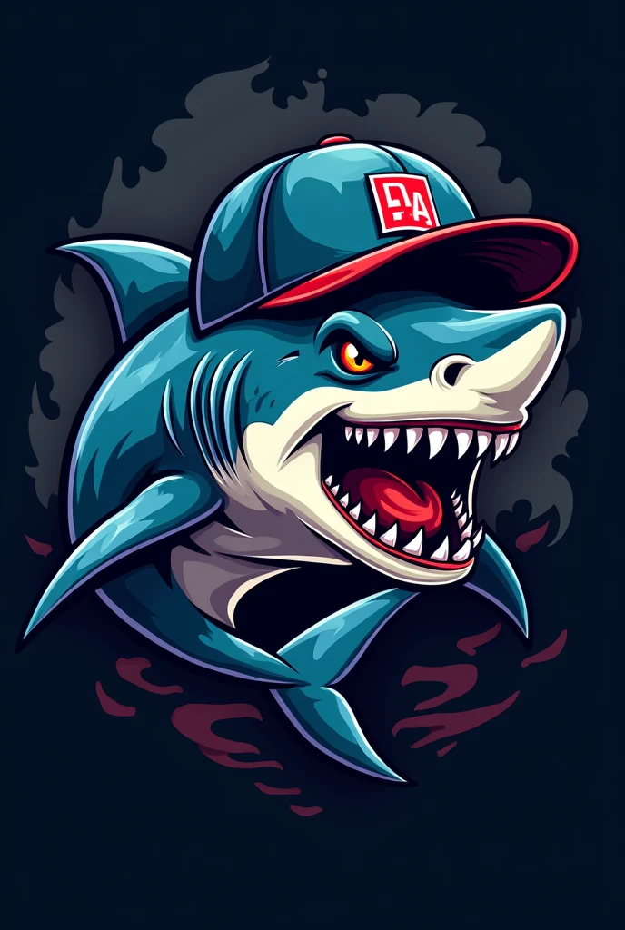 Create a logo of an aggressive shark with a New Era cap