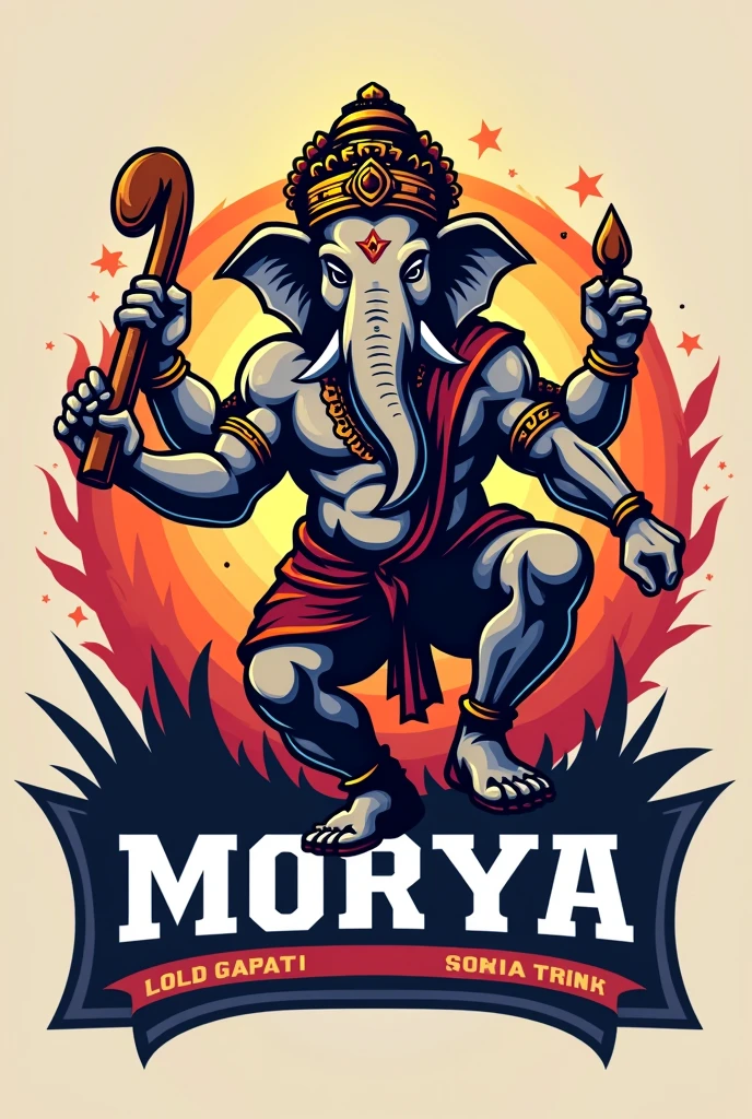 Logo for kabaddi team neme as morya add God ganpati plying kabaddi