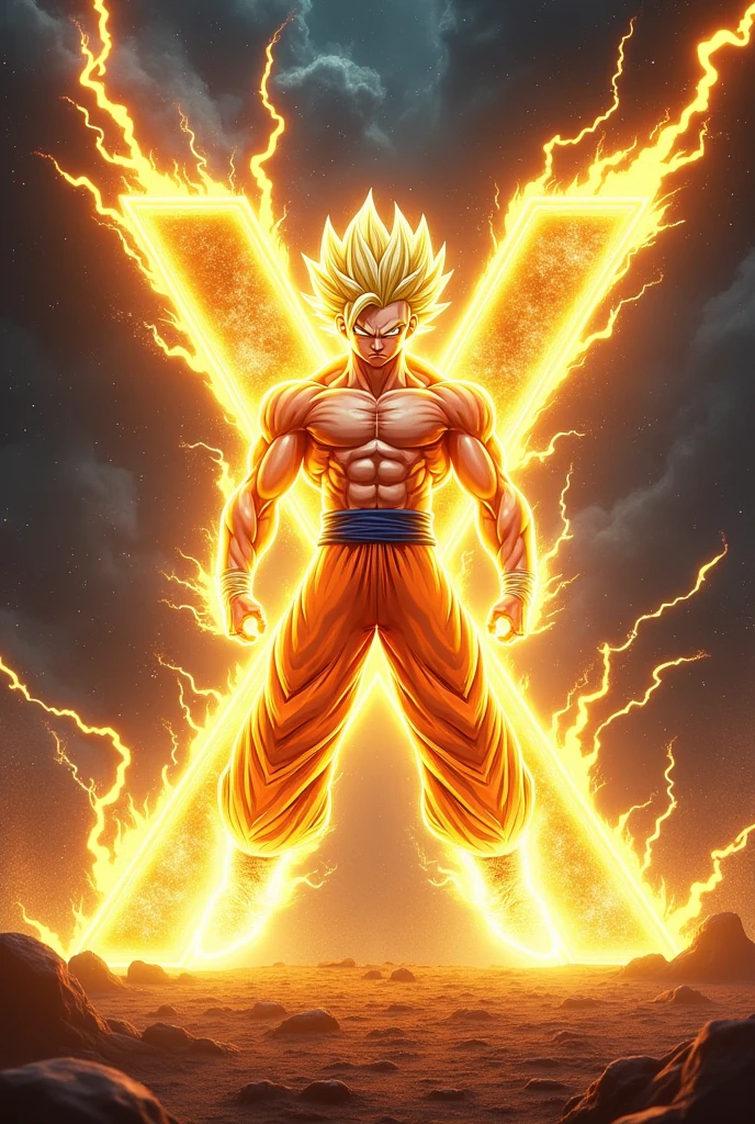 The letter "X" with aura of a supersaiyan 