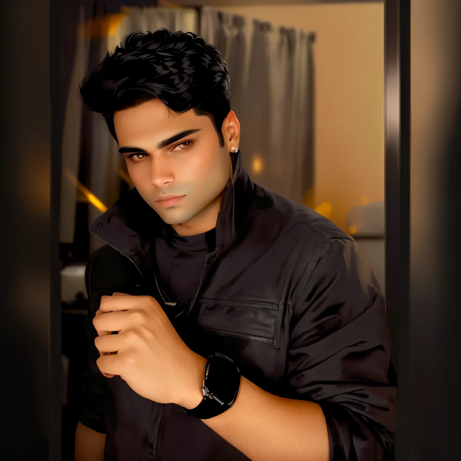 there is a man who stands in front of a mirror, profile pic, profile photo 1024px, edited in photoshop, with a cool pose, ray william johnson, kyza saleem, portrait photo profile photo, inspirado em Saurabh Jethani, profile picture with headshot, Khyzyl Saleem, very low quality image, glamour shoot