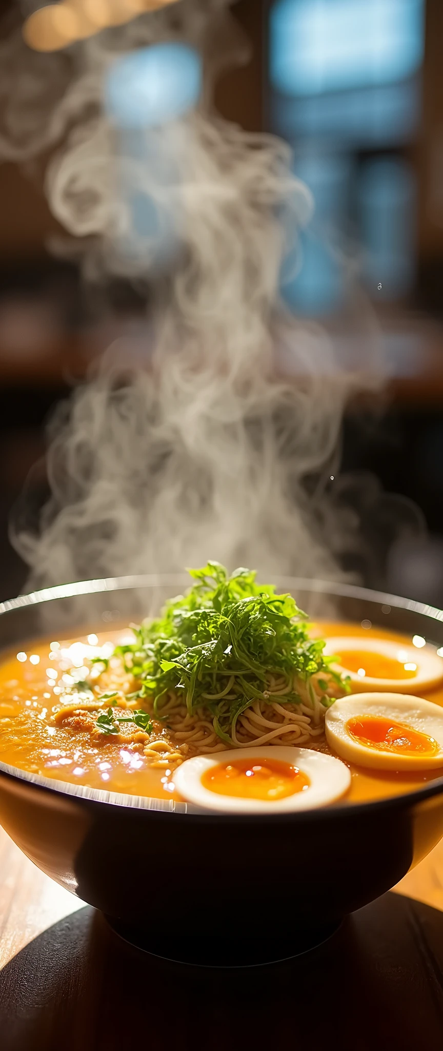 (masterpiece:1.2,Superior Quality,mirror-like,Cinematic Experience,Photorealistic:2.0,RAW Photos),8k,wallpaper,Japan,Ramen shop,Delicious looking ramen,Corn Butter Miso Ramen,(steam:2.0)