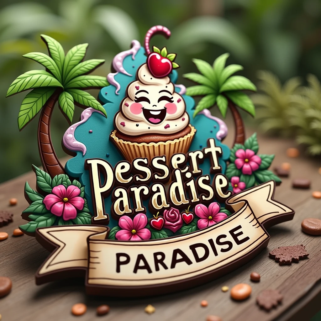 Logo for a dessert stand with the name of "Dessert paradise"