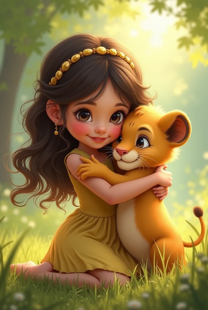 A GIRL HUGGING A LITTLE LION