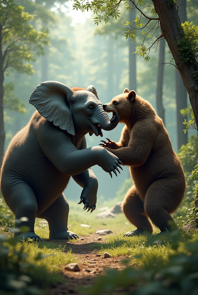 The bear and the elephant were fighting