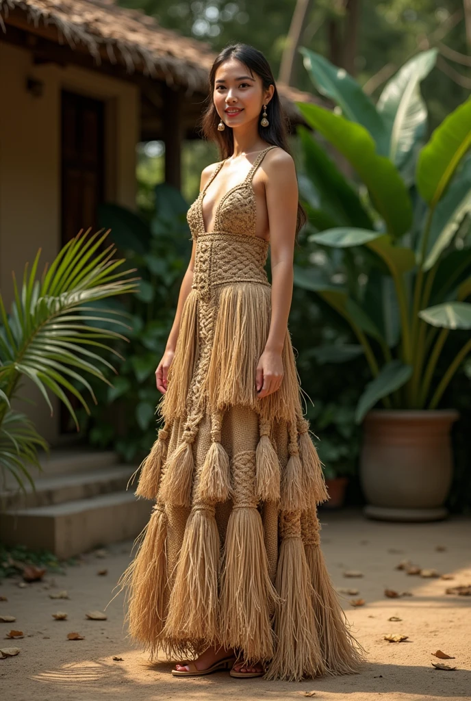 Make me a recycle filipiniana that the materials is straw,sack