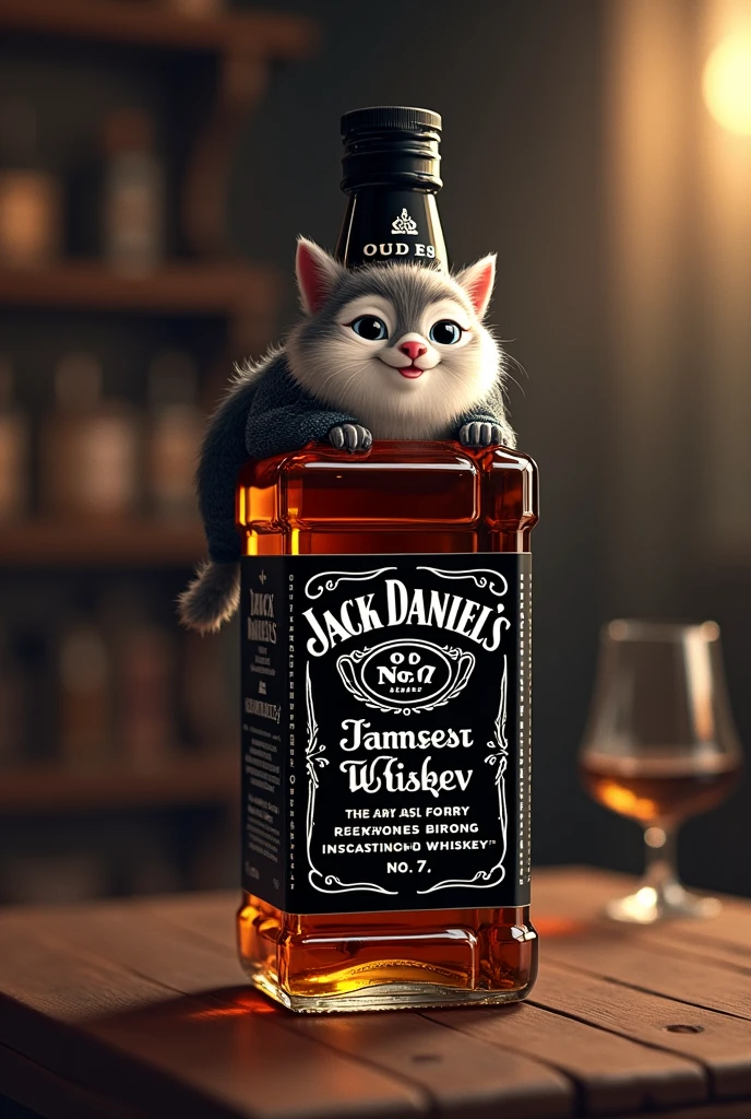 Jack Daniels glass mascot written select drinks on the bottle


