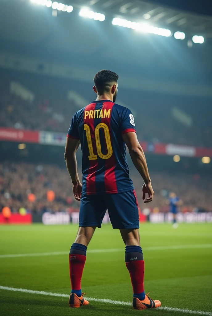 A football defender back of his jersey name print Pritam