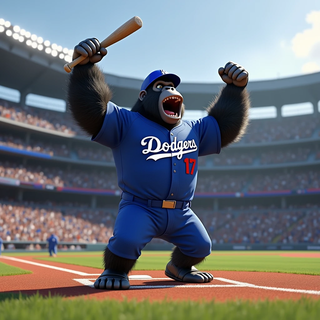 3D Animation、Major League Gorilla、Blue uniform、Dodgers、Batter、Winner、Number 17、He hit a home run.、batting