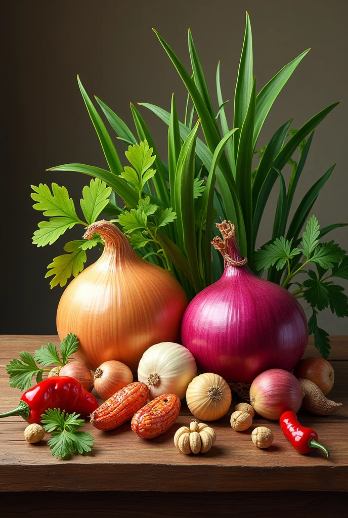red onion, white onion, candlenut, coriander, tamarind pepper, ebi, nutmeg, peanuts, green beans