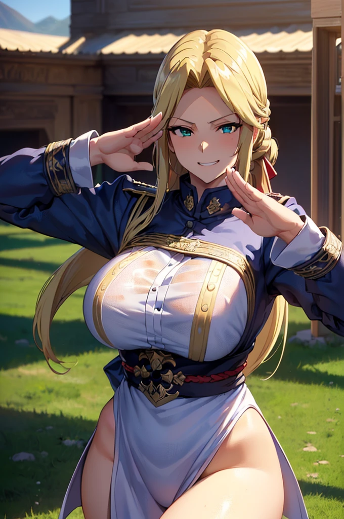 8k(White military uniform, Dark and evil skull:1.5 )
Masterpiece(woman,Huge breasts,Huge breasts:1.5,とても唇が赤いHuge breastsを強調,Big Ass,Narrow waist,Long legs,Green Eyes Standing)
8k((Anime Style,Henyohe 8k((Anime Style,A sloppy smile,What we are looking for,Face mischievous face,The facial expression is accurate:1.1))))
8k(Staring at me)
8k((Focus on the face))
8k(The facial expression is accurate)
8k(きれいなwoman)
8k(Tight fit)
8k(Model standing)
(Alice in Wonderland)
8k((Right hand salute:1.3))
8k(Long blonde hair,The facial expression is accurate:1.1)