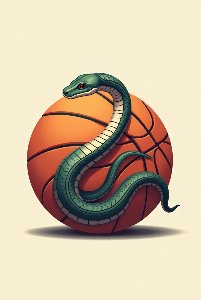 Drawing of a snake, rolled up, in a basketball, simple for a logo