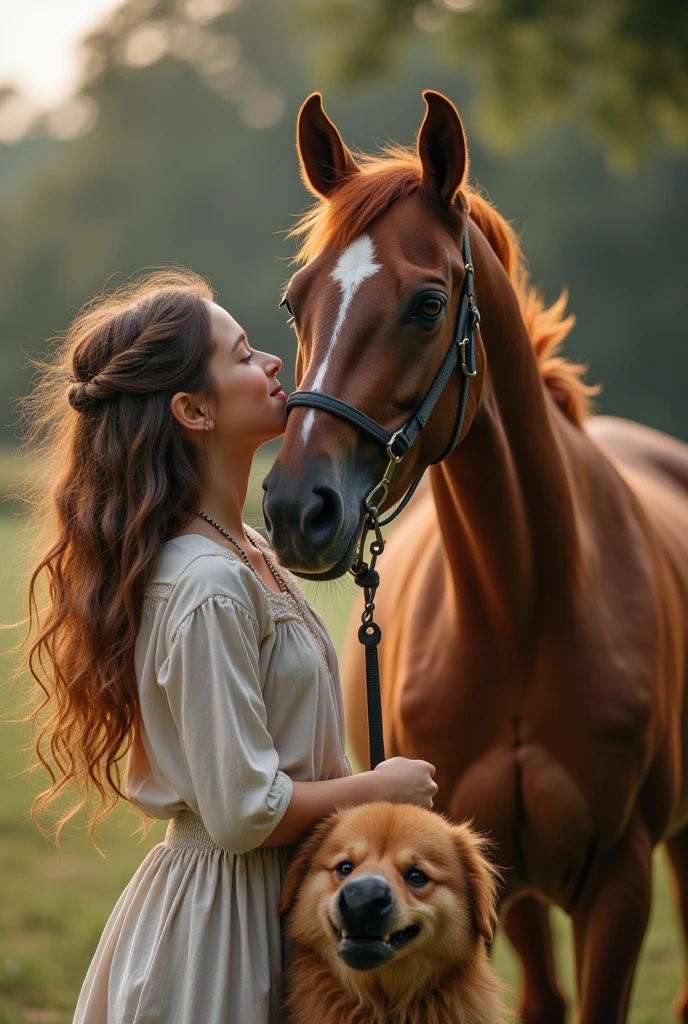 A girl sex with a dog and horse