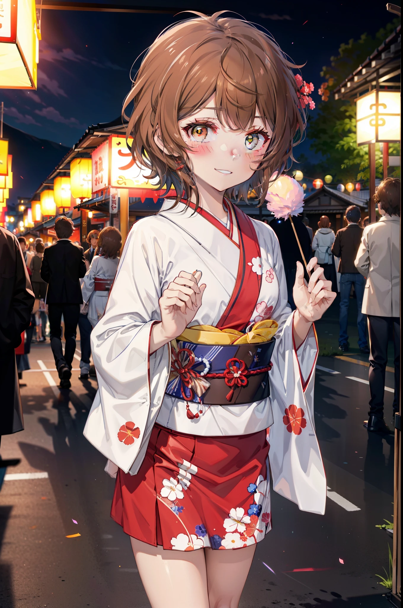 Lililukarde, (Brown eyes:1.7), Brown Hair, (Flat Chest:1.2), short hair,smile,blush,Open your mouth,Sparkler,Holding, squat, night,Red Kimono,mini skirt,He is holding cotton candy in his right hand and a clear bag full of cotton candy in his left hand.,Japanese Festivals,Summer festival food stalls,Red lantern,whole bodyがイラストに入るように,
break looking at viewer,whole body, (Cowboy Shot:1. 5),
break outdoors, Veranda,
break (masterpiece:1.2), Highest quality, High resolution, unity 8k wallpaper, (figure:0.8), (Beautiful attention to detail:1.6), Highly detailed face, Perfect lighting, Highly detailed CG, (Perfect hands, Perfect Anatomy),
