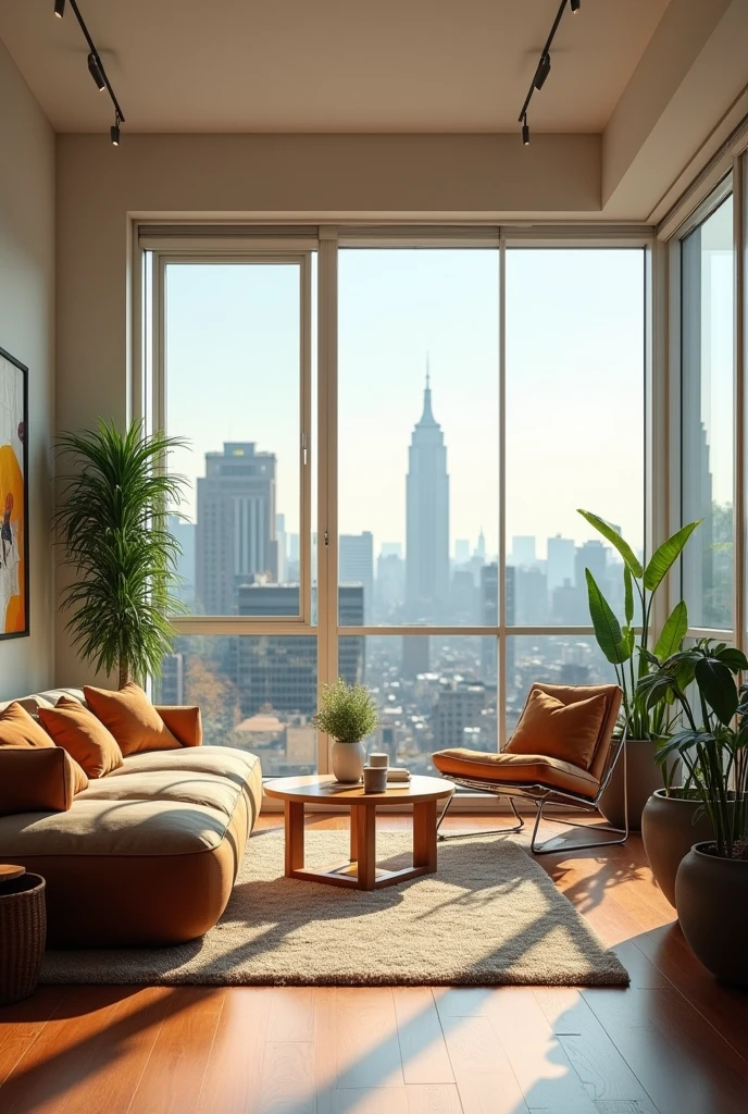 modern apartment in the city center, with minimalist decoration, mas aconchegante. Your home is your refuge, with a wide view of the city and details that reflect your personality, like abstract paintings and well-kept plants.