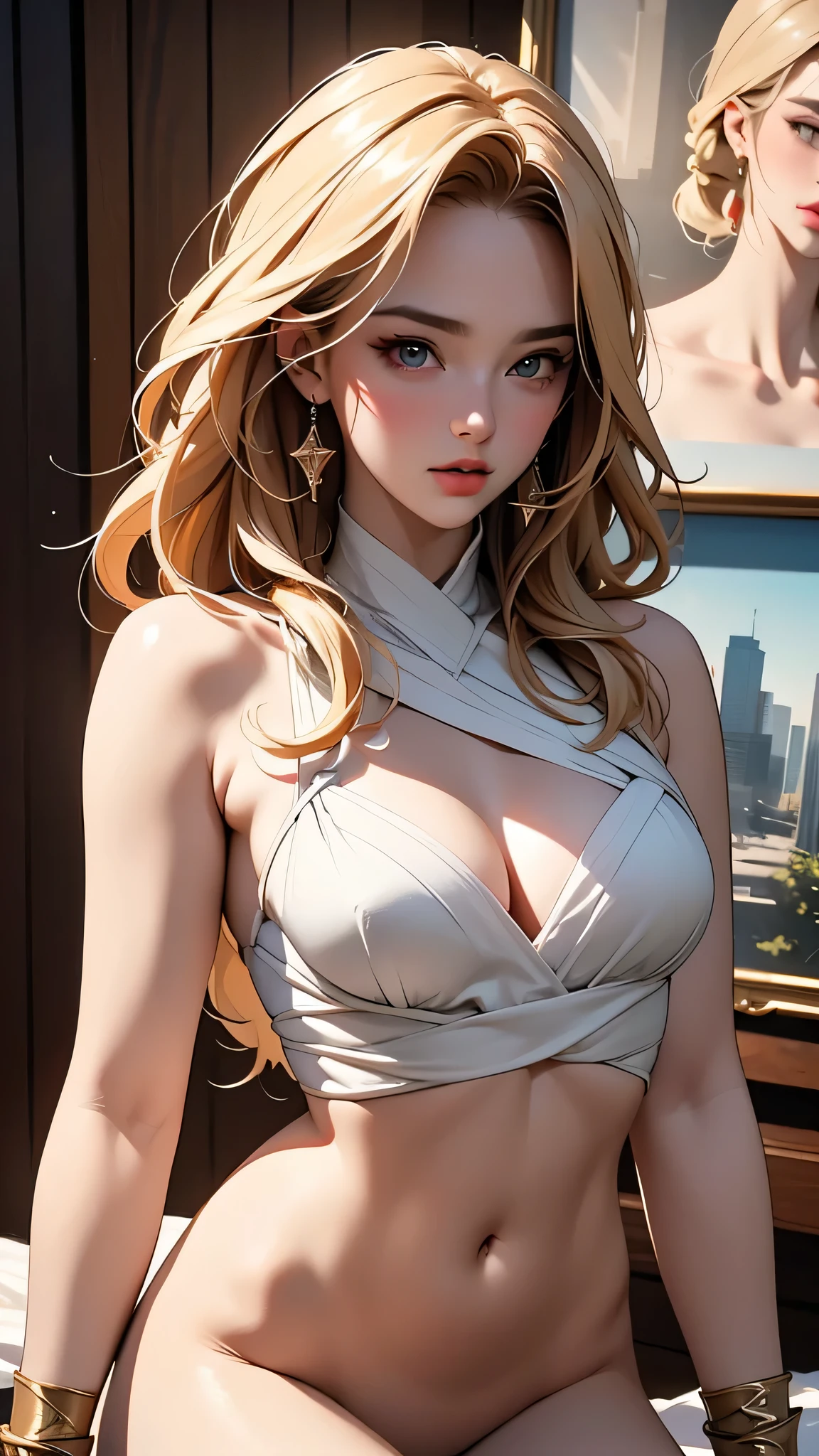 "Ayaka, a tall and slender woman, embodying elegance, with long, blonde hair flowing down her back, her striking facial features including high cheekbones, almond-shaped eyes, and a well-defined jawline, impeccably dressed reflecting her refined fashion sense, carrying herself with upright and authoritative confidence, in a photorealistic image, high-end fashion photography style, full body shot, 85mm lens, sophisticated and empowering lighting, high resolution 8K, capturing her commanding presence and impeccable style (high-end fashion photography:1.4), (elegance and confidence:1.3), (sophisticated lighting:1.2)"