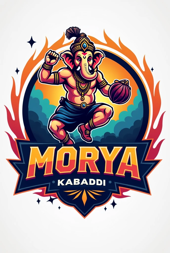 Logo for kabaddi team neme as morya add God ganpati plying kabaddi