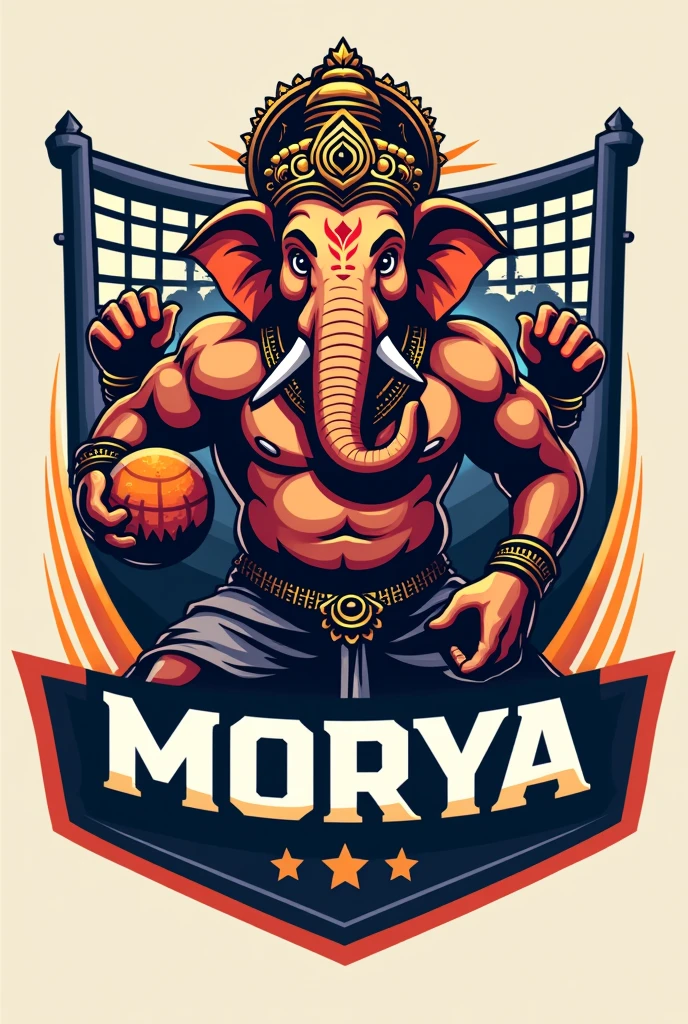 Logo for kabaddi team neme as morya add God ganpati plying kabaddi sport