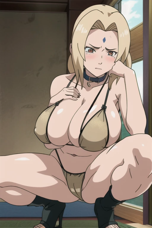 alone focus, alone,open your mouth wide,View your viewers,((gold lingerie)),long knee high boots,((tsunade)), 1 person,((tsunade milf physique)),(Forehead mark ), ((high twintails)),blondes, eye, smile, from the front,Huge breasts,Thick thighs,((Sharp details High resolution body parts Perfect body parts )),(((Blushing,Red face))),(Sad expression),((1 person)),(In underwear), ((Front view)),((shaped legs))Beautiful white skin with a pinkish tint,4K,8k,16K, Look at this,Textured skin, camel toe,Embarrassed face, cat ears, areola,be defeated,Subjective,Take off your clothes, My body is all wet,Nipples,Collar:Stick your butt out, There's a lot of water on your face,liquid on face, pubic hair,There is a sticky liquid on it, My face is all messed up, Squatting, open your mouth wide, too small underwear, lift the chest, My crotch is soaked,tears, My crotch is wet, Pussy hair is wavy, Crying,胸がびしょびしょに濡れている, Lying down on the bed, Sobbing
