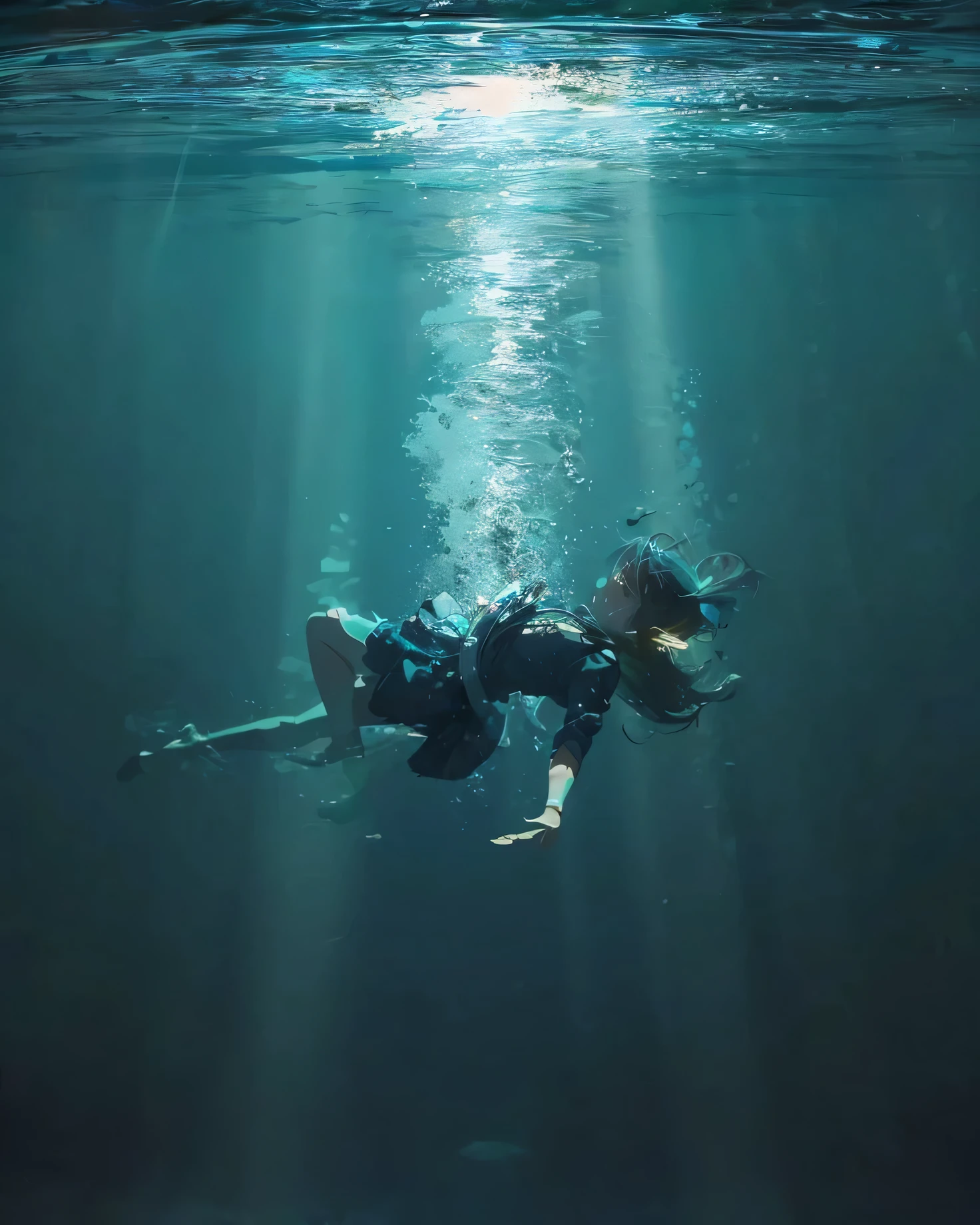Masterpiece, high quality, anime, girl underwater, in the ocean, cinematic scene,