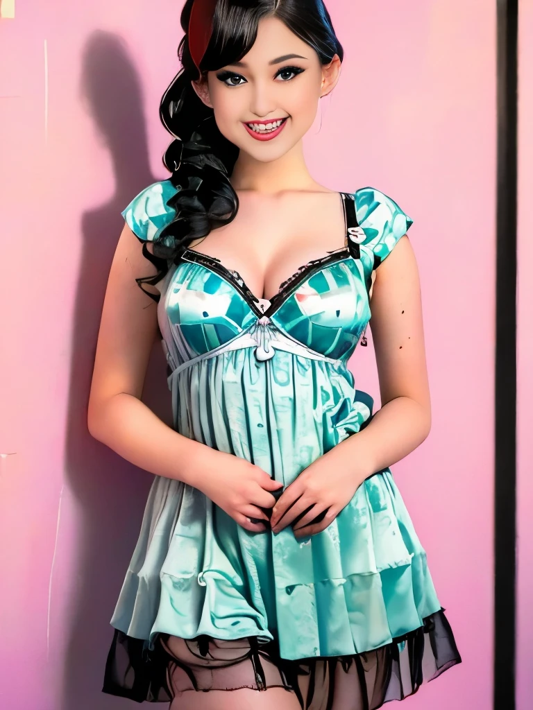 araffe woman in a polka dot dress posing for a picture, a photo by Elena Guro, tumblr, pop art, pinup style, pinup pose, sixties pinup, pin up, pinup, rockabilly style, pin up girl, 5 0 s style, 50s style, rockabilly, pinup model, pin-up, pin - up, girl pinup
