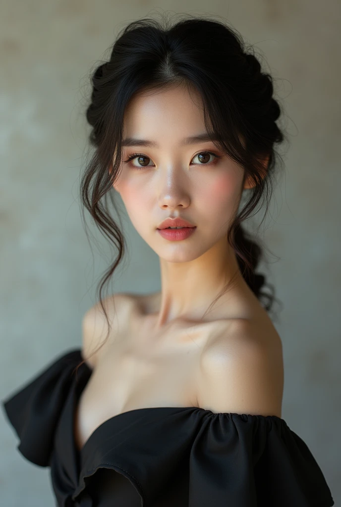 A Korean look with cute hairstyles in black gown