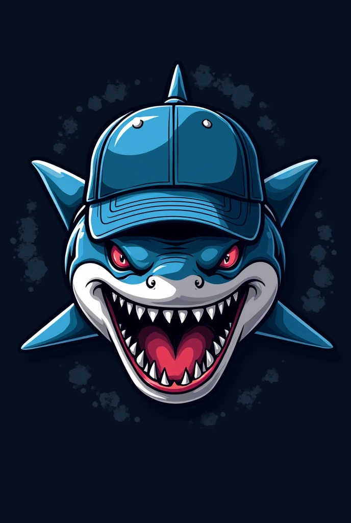 Aggressive shark logo with blue new era cap
