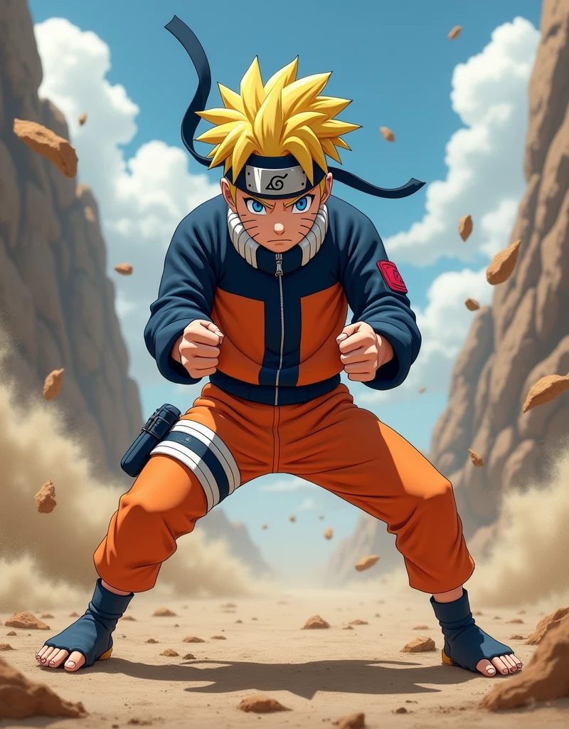 Make a scene of Naruto in his fight pose