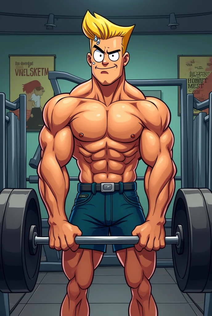 Johnny Bravo, Cartoon, Doing intense exercise in a weightlifting gym