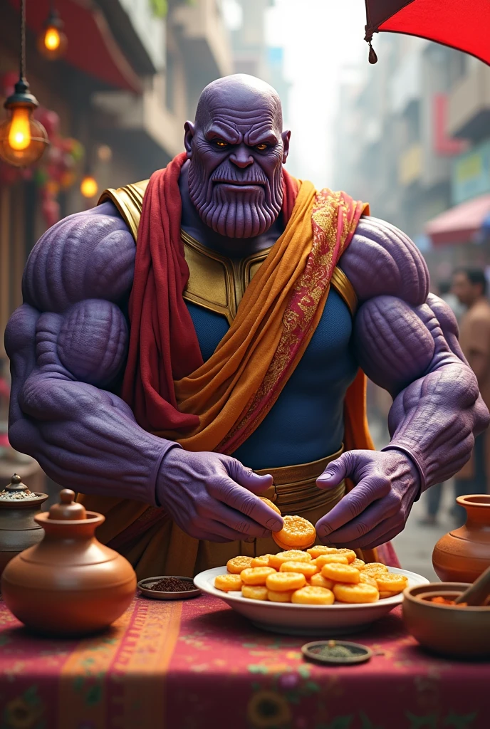 Thanos making jalebi's on road side stall in India in desi costume