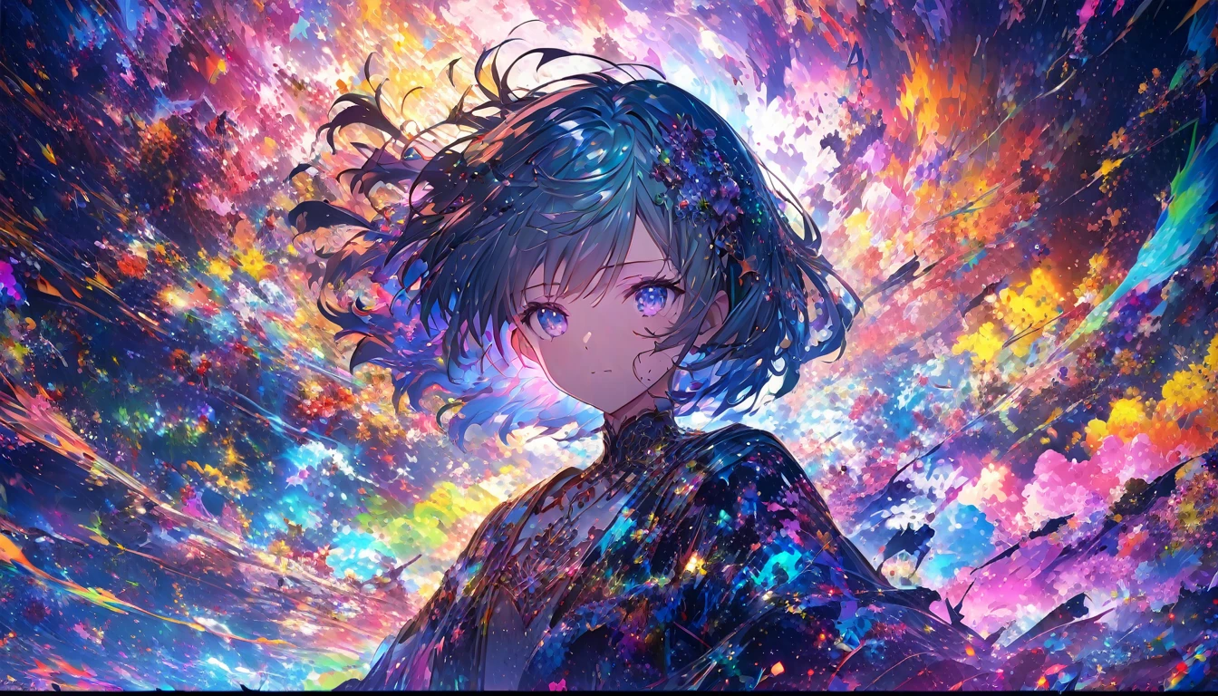 Close-up of a person holding a sword in front of a colorful background, anime art wallpaper 4k, anime art wallpaper 4k, Super colorful, anime abstract art, Dreamy psychedelic anime, Detailed anime art, Anime Style 4k, Anime Art Wallpapers 8K, Detailed digital anime art, Complex and gorgeous anime CGI style, Anime style digital art, By Yuumei