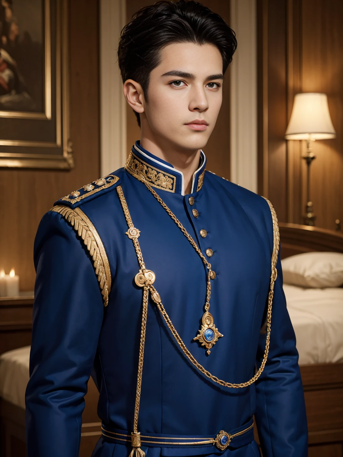 ((masterpiece)),((best quality)),8K,high detail,Very detailed, Very manly,3 men, like,fashion pose, Realistic skin texture, Light,
Royal blue style couple,Perfect hand details