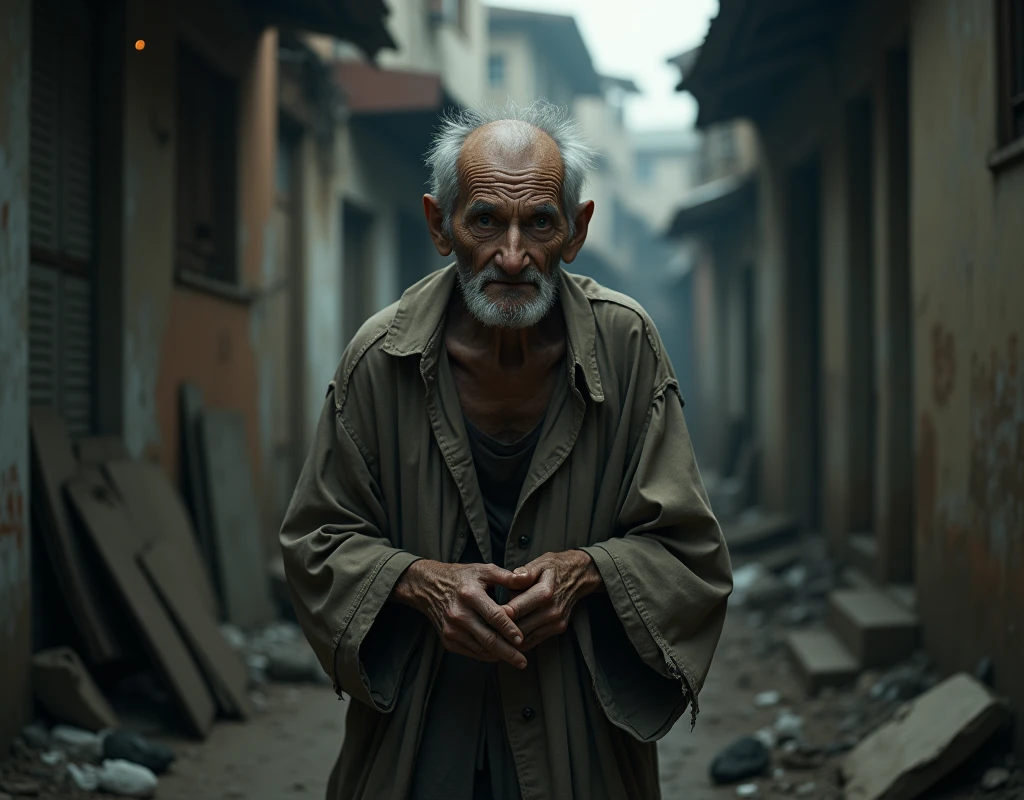   Image of a poor old man starving for food