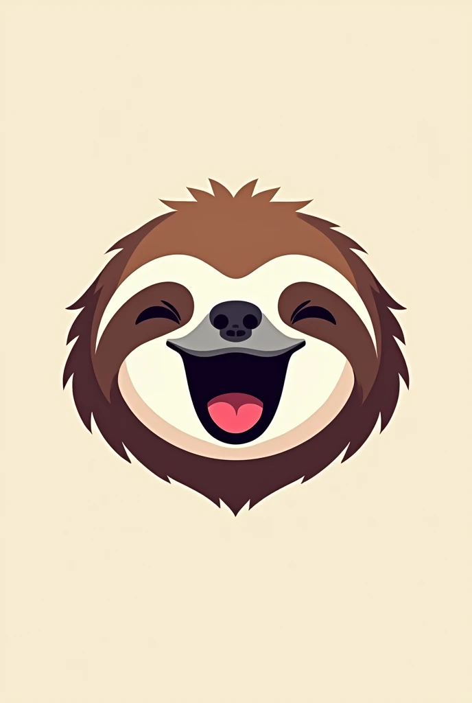 Simple vectorized yawning sloth head logo with bright colors and a cool look as simple as possible